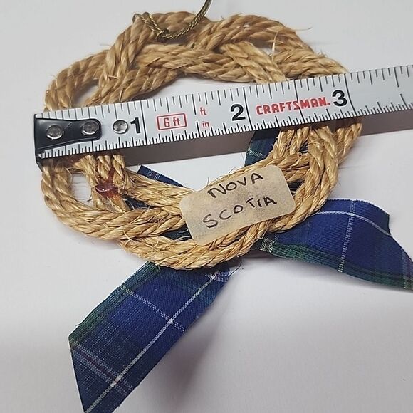 Rustic Rope Wreath Ornament with Blue Plaid Bow Nova Scotia - Picture 5 of 6